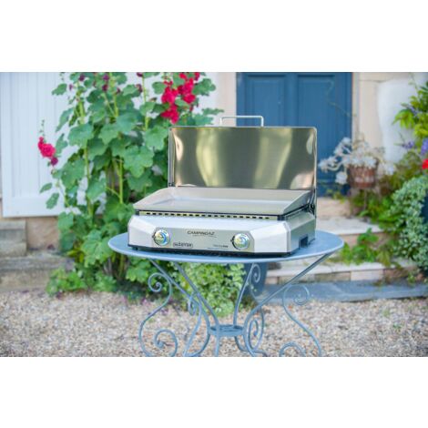 PLANCHA GAZ A POSER MASTER EX INOX - 60x40 cm - Plaque inox - Couvercle sur char