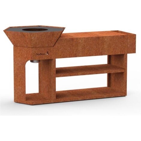 Brasero Nestor Island – Barbecue charbon en acier corten – Plan de travail ergonomique – Compartiment multifonction – Compatible accessoires Nestor – Barbecook (1/5)