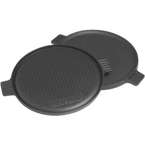Plancha en fonte émaillée pour barbecue à charbon – Double face lisse et strié – Diamètre 35 cm – Compatible Dynamic Centre Stand – Barbecook