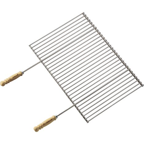 Grille de barbecue professionnelle 58,5 x 40 cm – Acier chromé – Poignées en hêtre – Compatible barbecues béton – Barbecook