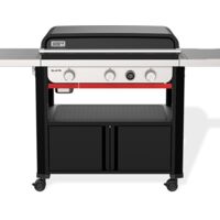 Weber – Plancha à gaz 3 brûleurs inox 10,5 kW – Surface de cuisson 76 x 46 cm en fonte émaillée – Chariot avec rangement et roues multidirectionnelles