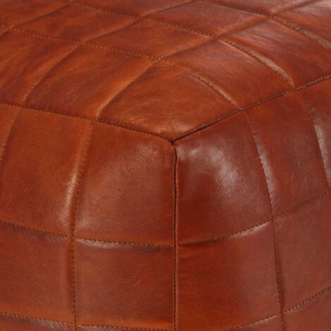 Furniture Limited - Pouf 60 x 60 x 30 cm Brun roux Cuir véritable
