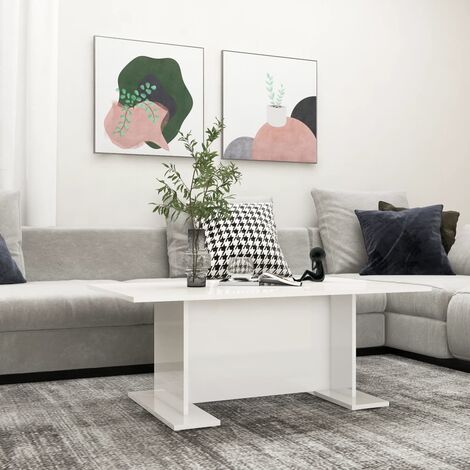 Furniture Limited - Table basse blanc brillant 103,5x60x40 cm