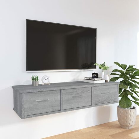 Armoire TV Murale VidaXL - Chêne Noir | 88x26x18 Cm | 3 Tiroirs | Bois Ingénierie | Style Moderne
