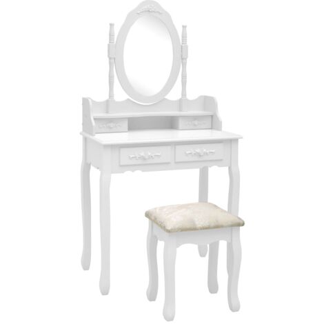 Coiffeuse Avec Tabouret Aver - Style Shabby Chic Blanc - Bois Massif - Palazzo INT