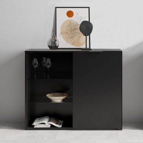 Furniture Limited - Commode avec 1 porte et étagère ouverte Noir