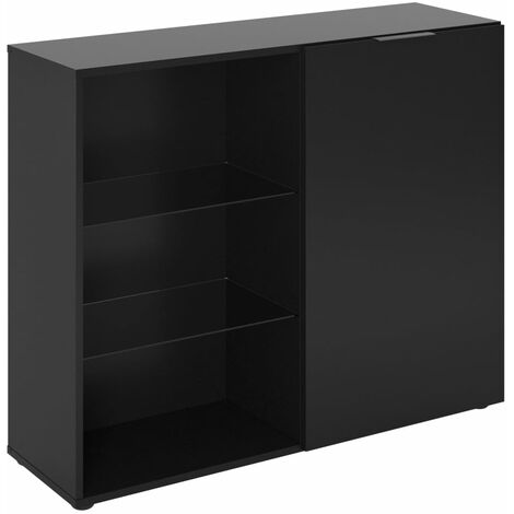 Furniture Limited - Commode avec 1 porte et étagère ouverte Noir