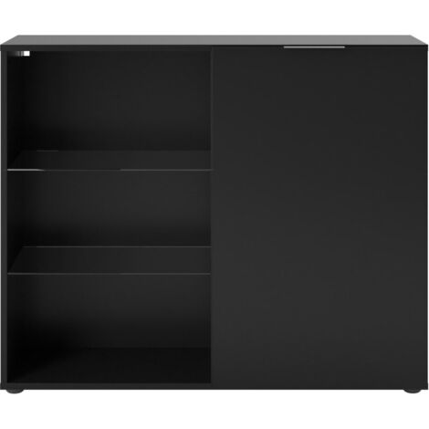 Furniture Limited - Commode avec 1 porte et étagère ouverte Noir
