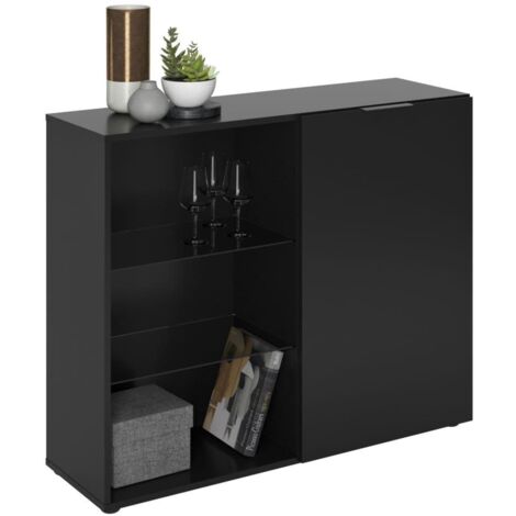 Furniture Limited - Commode avec 1 porte et étagère ouverte Noir