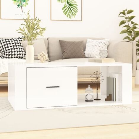 Furniture Limited - Table basse Blanc brillant 100x50,5x35 cm Boi