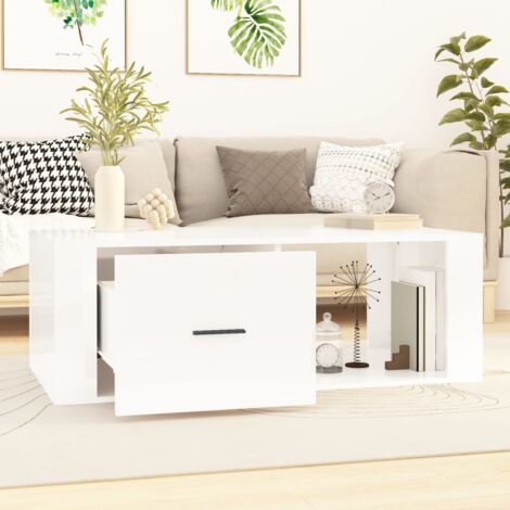 Furniture Limited - Table basse Blanc brillant 100x50,5x35 cm Boi