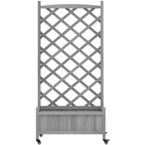 Jardinière brise-vue en bois massif gris avec treillis mobile