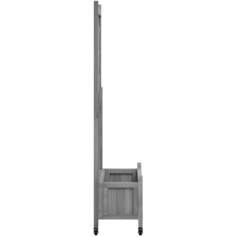 Jardinière brise-vue en bois massif gris avec treillis mobile