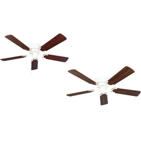 Ventilateur De Plafond Kisa Deluxe Laiton Antique | 105 Cm, Ailes Chêne/noyer, Sans Lumière | Interrupteur à Tirette, Plat (19 Cm), Pour Pièce Jusqu’à 15 M²