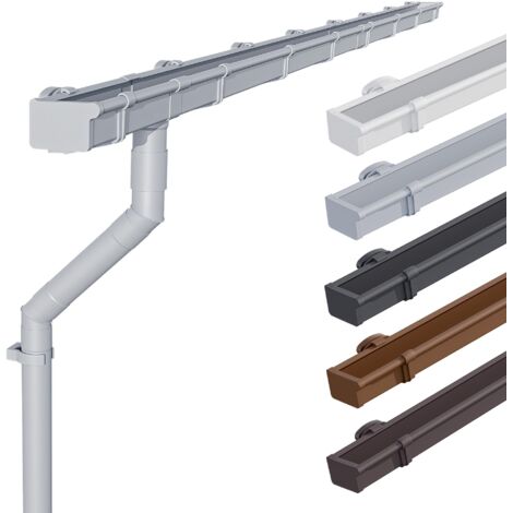 INEFA Kit de gouttières pour maison de jardin, 68mm PVC gouttière à caisson, gouttières en PVC pour toit à une pente, Made in Germany, Gris, 2 x 2m
