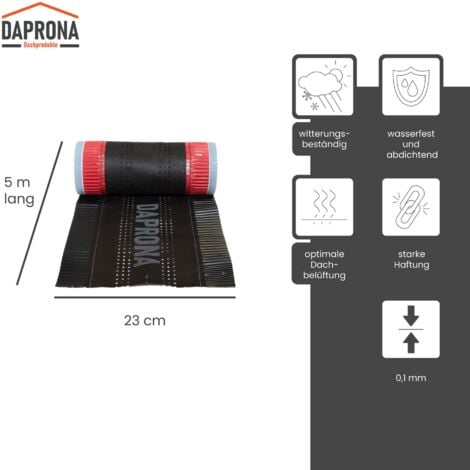 DAPRONA bande de faîtage, rouleau de faîtage Alu Super Vent 5m, faîtière enroulable pour une couverture optimale de l'épi de faîtage, colle super butyle - Noir, 4 rouleaux, 230mm