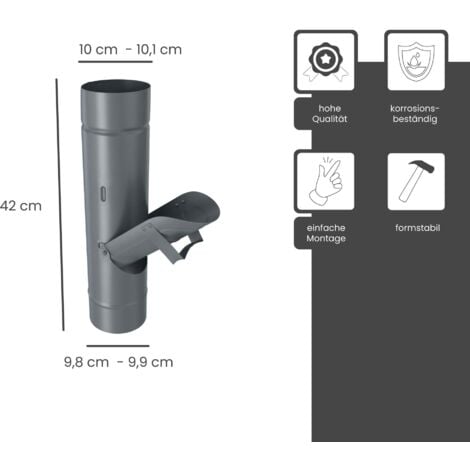 ZAMBELLI Clapet de tuyau d'eau de pluie galvanisé, sans tamis Clapet d'eau de pluie, écoulement de gouttière pour tonneau d'eau de pluie, Ø 100mm Anthracite