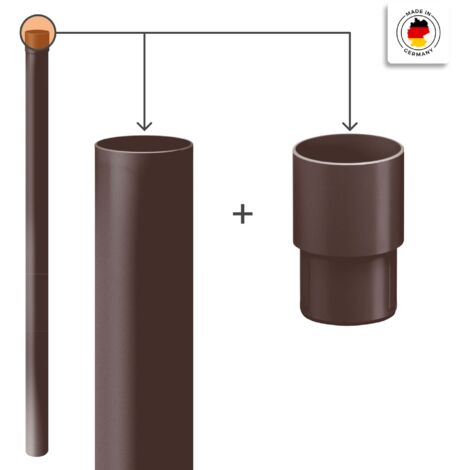 INEFA Tuyau de descente PVC 200 cm, accessoires de gouttière, montage simple par emboîtement, Made in Germany - 100mm, 1 pièce brun foncé