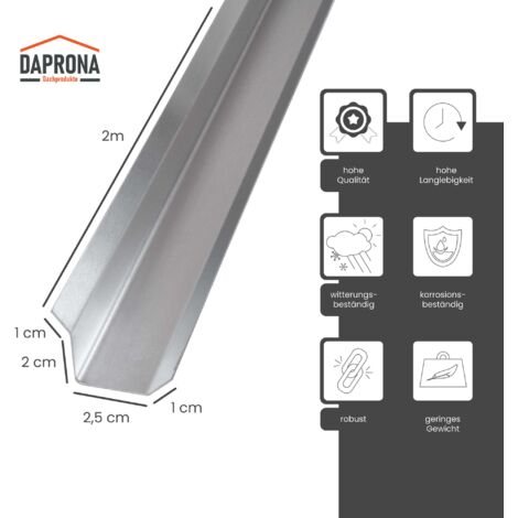 DAPRONA Tôle de toiture, Tôle de rive Tôle de pignon, 2m argent Couverture de toit Tôle en aluminium adaptée au toit plat et au toit en pente - 25mm