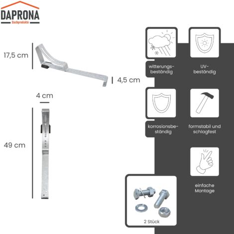 DAPRONA Support de grille pour marchepied et grille de roulement, pour tuiles plates, tuiles plates à queue de castor, marches de toit pour ramoneurs - Argent, 49cm