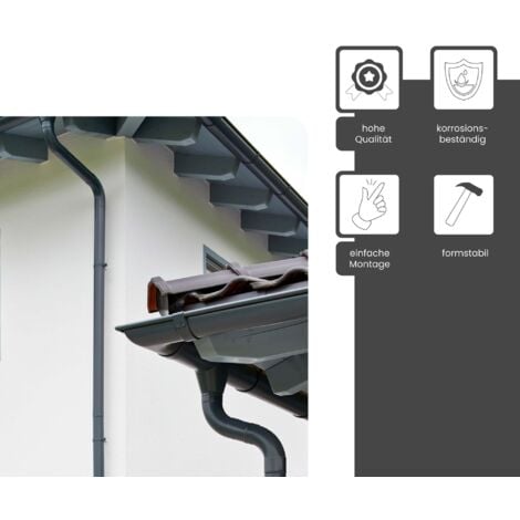 ZAMBELLI gouttière en zinc set complet abri de jardin, carport, terrasse, 1 côté de toit, sans soudure, pour surface de toit jusqu'à env. 70m², 105mm 2m anthracite