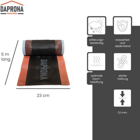 DAPRONA bande de faîtage, rouleau de faîtage Alu Super Vent 5m, faîtière enroulable pour une couverture optimale de l'épi de faîtage, colle super butyle - Rouge, 4 rouleaux, 230mm