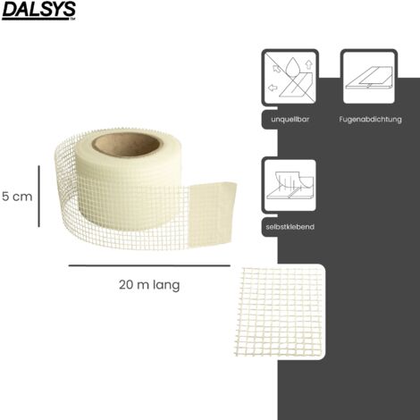 Dalsys bande tissée, bande de jointoiement pour construction intérieure blanc, bande grillagée bande de jointoiement, bande d'armature pour le masticage de plaques de plâtre, résistant aux fissures - 