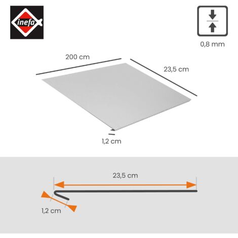 Bande d'égout sans rainure en aluminium 200cm, 1 pièce Argent Tôle d'aluminium pour l'évacuation des eaux de toiture, Accessoires pour gouttières, Made in Germany