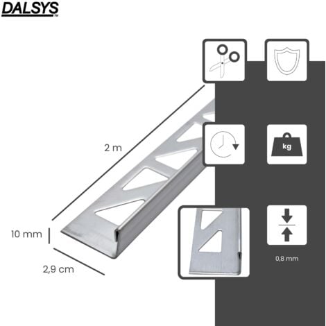 Dalsys Rail pour carrelage Profilé en L en acier inoxydable, Profilé pour carrelage - Brossé 2m x 10mm, 1 pièce
