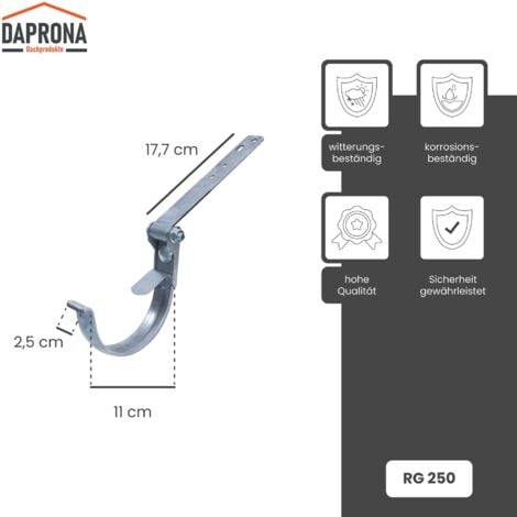 DAPRONA Fer de gouttière réglable, support de gouttière argent pour gouttière demi-ronde, réglable en hauteur et en inclinaison, haute protection contre la corrosion - RG 250