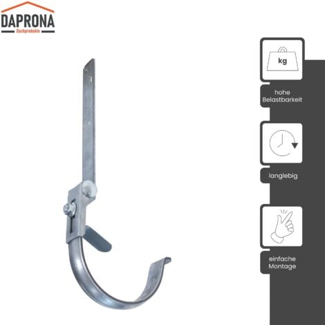 DAPRONA Fer de gouttière réglable, support de gouttière argent pour gouttière demi-ronde, réglable en hauteur et en inclinaison, haute protection contre la corrosion - RG 250