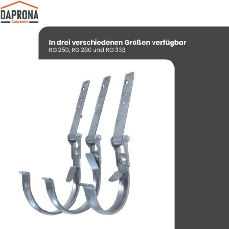 DAPRONA Fer de gouttière réglable, support de gouttière argent pour gouttière demi-ronde, réglable en hauteur et en inclinaison, haute protection contre la corrosion - RG 250