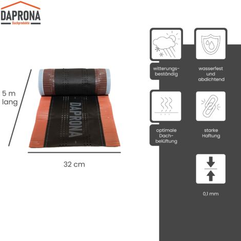 DAPRONA bande de faîtage, rouleau de faîtage Alu Super Vent 5m, faîtière enroulable pour une couverture optimale de l'épi de faîtage, colle super butyle - Rouge, 1 rouleau, 320mm
