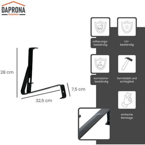 DAPRONA Support pour grille pare-neige, fixation pour tuiles ondulées (Frankfurter Pfanne) 32,5cm, certifié TÜV Rheinland - Noir