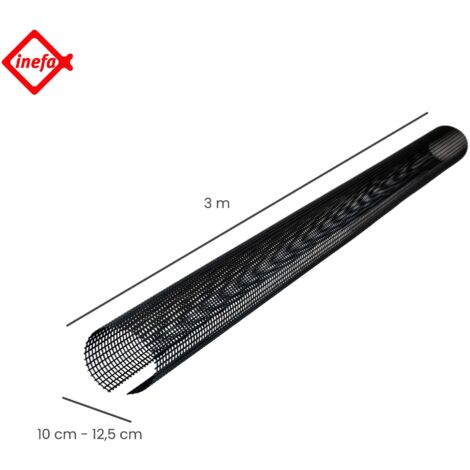 INEFA Grille anti-feuilles pour gouttières, PVC noir - 100-125mm, 3m