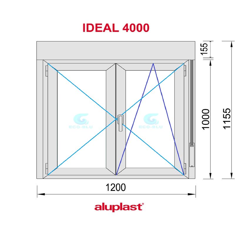 Ventana PVC Practicable Oscilobatiente 2 hojas con Persiana (PVC) 1200X1355