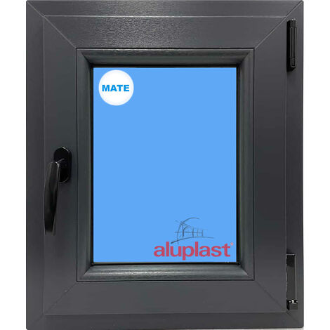 Ventana PVC 500x600 Gris Antracita Oscilobatiente Derecha Vidrio Mate