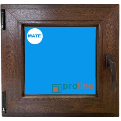 Ventana PVC 500x500 Nogal Oscilobatiente Izquierda Vidrio Mate