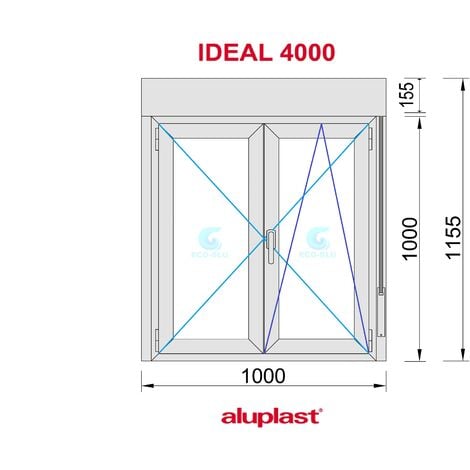 Ventana PVC 1000x1155 Blanca 2 Hojas Oscilobatiente con Persiana Vidrio Transparente