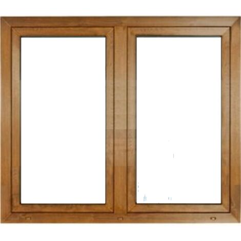 Ventana PVC 1200x1000 Roble Dorado 2 Hojas Oscilobatiente Vidrio Transparente