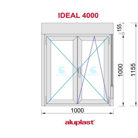 Ventana PVC 1000x1155 Roble Dorado 2 Hojas Oscilobatiente con Persiana Vidrio Transparente