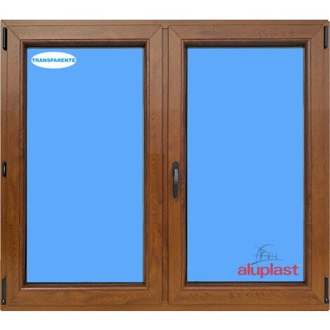 Ventana PVC 1000x1000 Roble Dorado 2 Hojas Oscilobatiente Vidrio Transparente