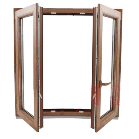 Ventana PVC 1000x1000 Roble Dorado 2 Hojas Oscilobatiente Vidrio Transparente