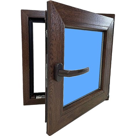 Ventana PVC 500x500 Nogal Oscilobatiente Derecha Vidrio Mate