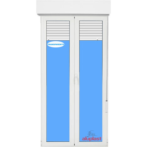 Balconera PVC 1200x2285 Blanca 2 Hojas Oscilobatiente con Persiana Vidrio Transparente