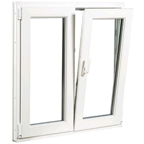 Ventana PVC 1200x1200 Blanca 2 Hojas Oscilobatiente Vidrio Transparente