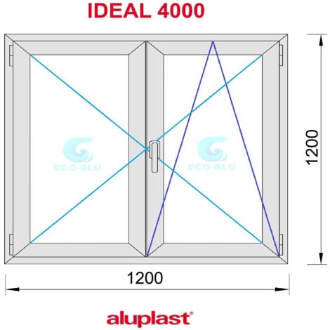 Ventana PVC 1200x1200 Blanca 2 Hojas Oscilobatiente Vidrio Transparente
