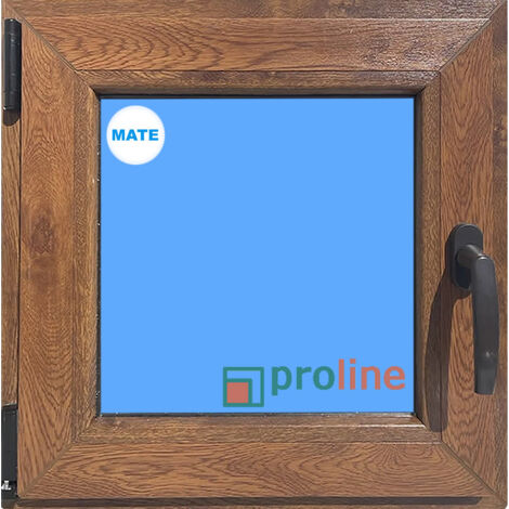 Ventana PVC 500x500 Roble Dorado Oscilobatiente Izquierda Vidrio Mate