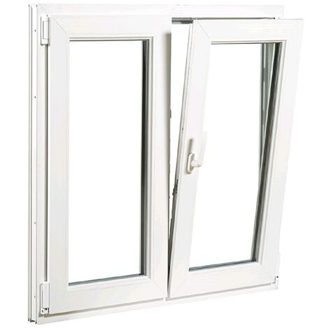 Ventana PVC 1400x1000 Blanca 2 Hojas Oscilobatiente Vidrio Transparente