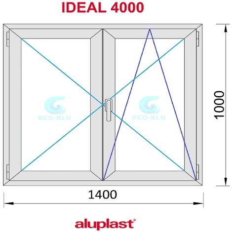 Ventana PVC 1400x1000 Blanca 2 Hojas Oscilobatiente Vidrio Transparente
